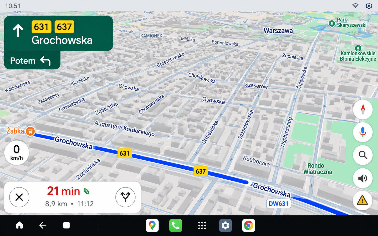 Wizualizacja radia Android DUDU w trybie pełnoekranowej mapy bez odtwarzacza muzycznego